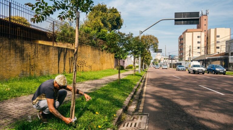 Centenas de pedestres passaram pelo mesmo canteiro em Curitiba