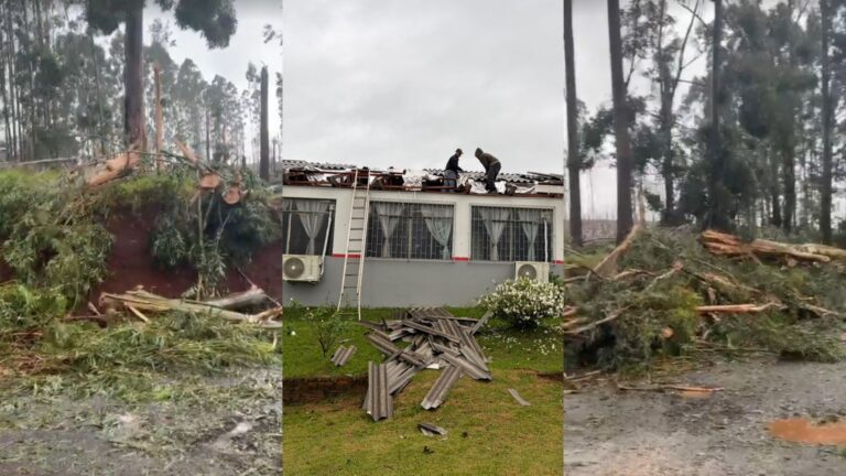 Imagem de capa sobre as chuvas e a suspensão de aulas no Paraná.